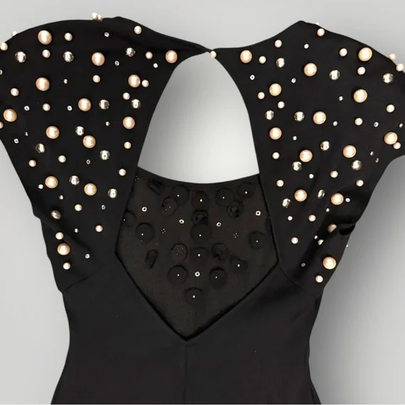 Vintage 1980s Eletra Casadei Pearl & Rhinestone Mini Black Dress -  Size Medium - Picture 5 of 10